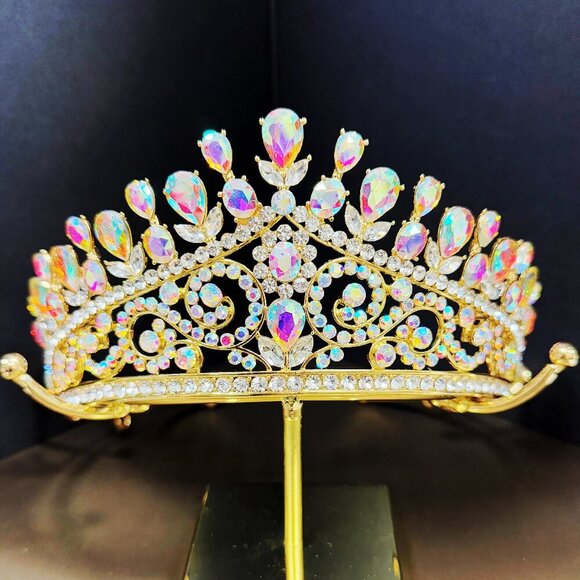 Gold Tiara, Princess Hairpiece, Wedding Tiara, Wedding Crown, Diamond Crystal main image 6